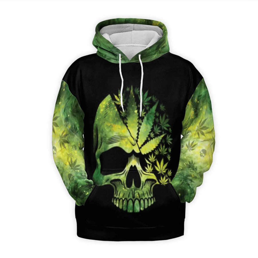 Weed Skull 3D Hoodie | Marijuana Leaf Graphic Pullover | Premium All-Over Print Sweatshirt | Edgy Gift for Cannabis Enthusiasts