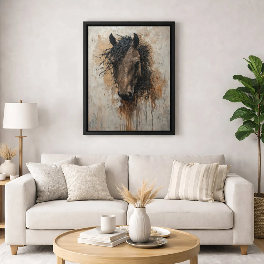 Abstract Horse Canvas Wall Art | Textured Oil Painting Style Print | Premium 1.25-inch Thick Gallery Wrap | Equestrian Home Office Decor Gift