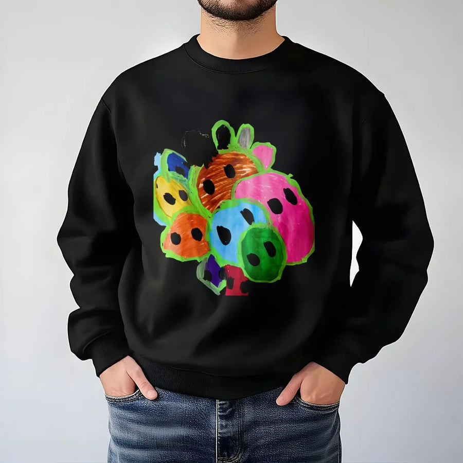Kid Art Animal Bouquet Sweatshirt | Whimsical Colorful Doodle Graphic | Premium Cotton-Poly Blend | Unisex Artistic Gift for Kids and Adults