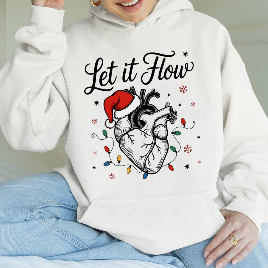 Cardiac Nurse Christmas Hoodie | Let It Flow Heart Anatomy Design | Premium Cotton Blend | Funny Holiday Gift for Nurses and Medical Students