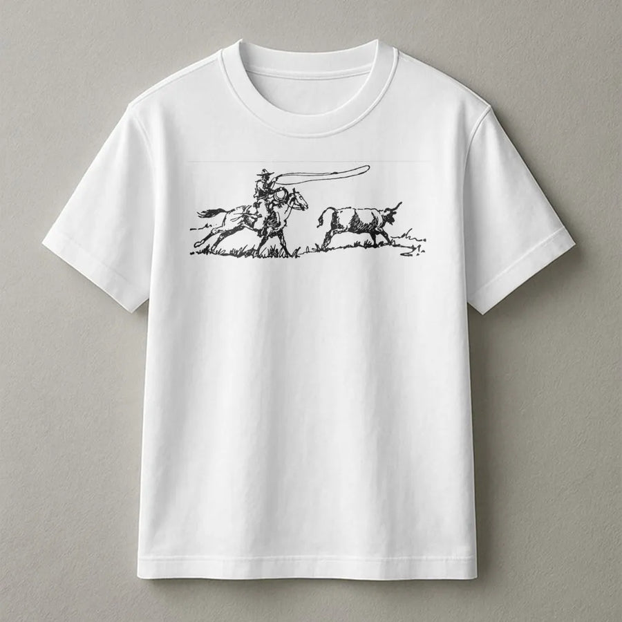 Cowboy Roping T-Shirt | Western Rodeo Lasso Graphic | 100% Cotton Premium Tee | Country Style Gift for Men and Women
