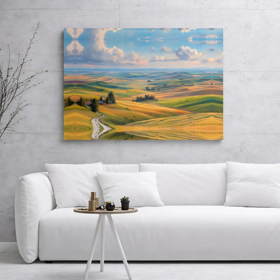 Tuscan Landscape Canvas Wall Art | Rolling Hills Farmhouse Oil Painting Print | Gallery Wrapped Premium Decor | Gift For Home And Office