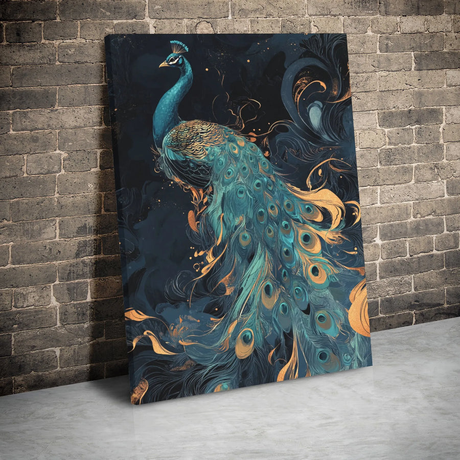 Teal and Gold Peacock Wall Art | Abstract Bird Canvas Print | Premium Gallery Wrapped Decor | Elegant Home and Office Aesthetic Gift