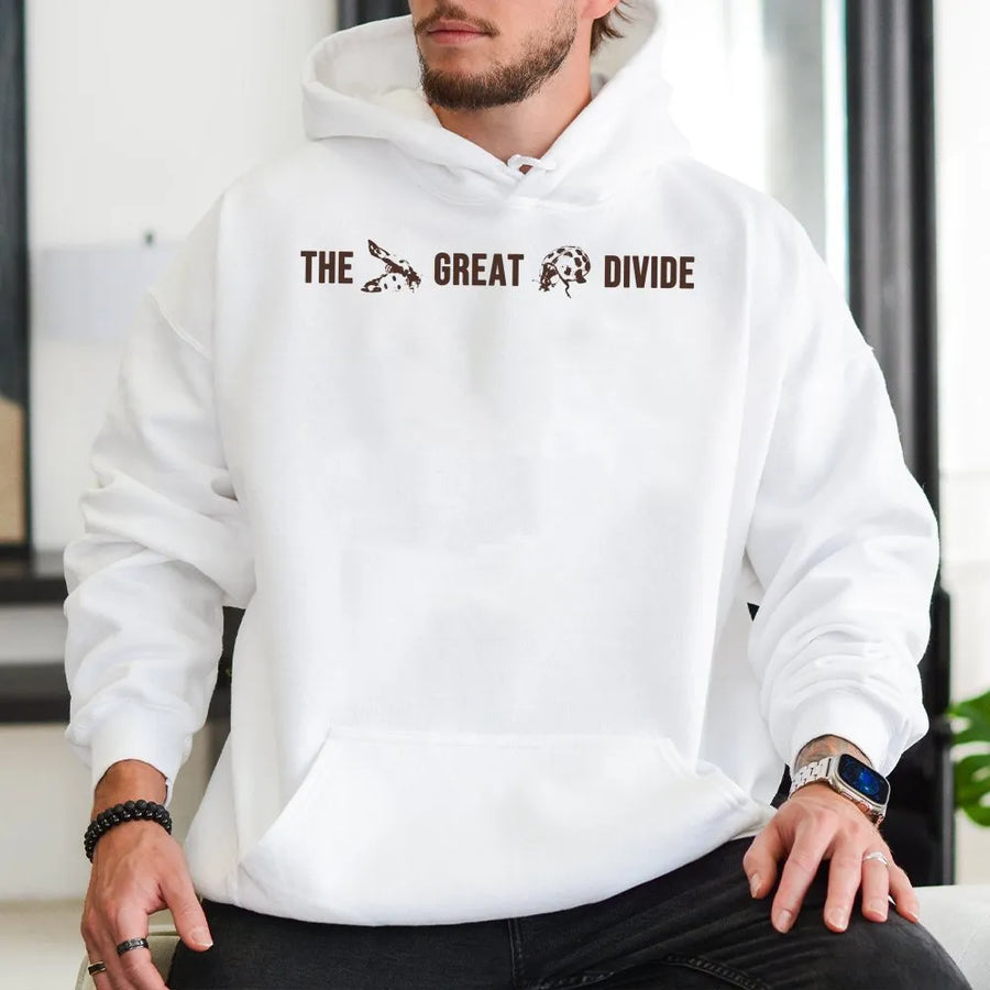 The Great Divide Hoodie | Minimalist Bee & Tortoise Graphic | Premium Soft Cotton Blend Pullover | Gift for Nature Lover & Outdoor Enthusiast