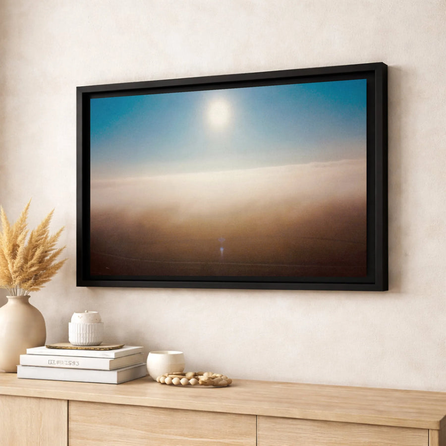Sunrise Over Foggy Landscape Canvas Art | Ethereal Sun and Mist Wall Decor | Premium Gallery-Wrapped Print | Minimalist Modern Home Gift