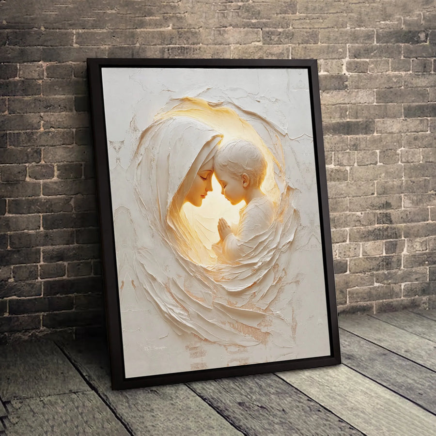 Virgin Mary and Baby Jesus Wall Art | Textured Religious Canvas Print | Premium Gallery-Wrapped 1.25" Thickness | Catholic Home Decor Gift