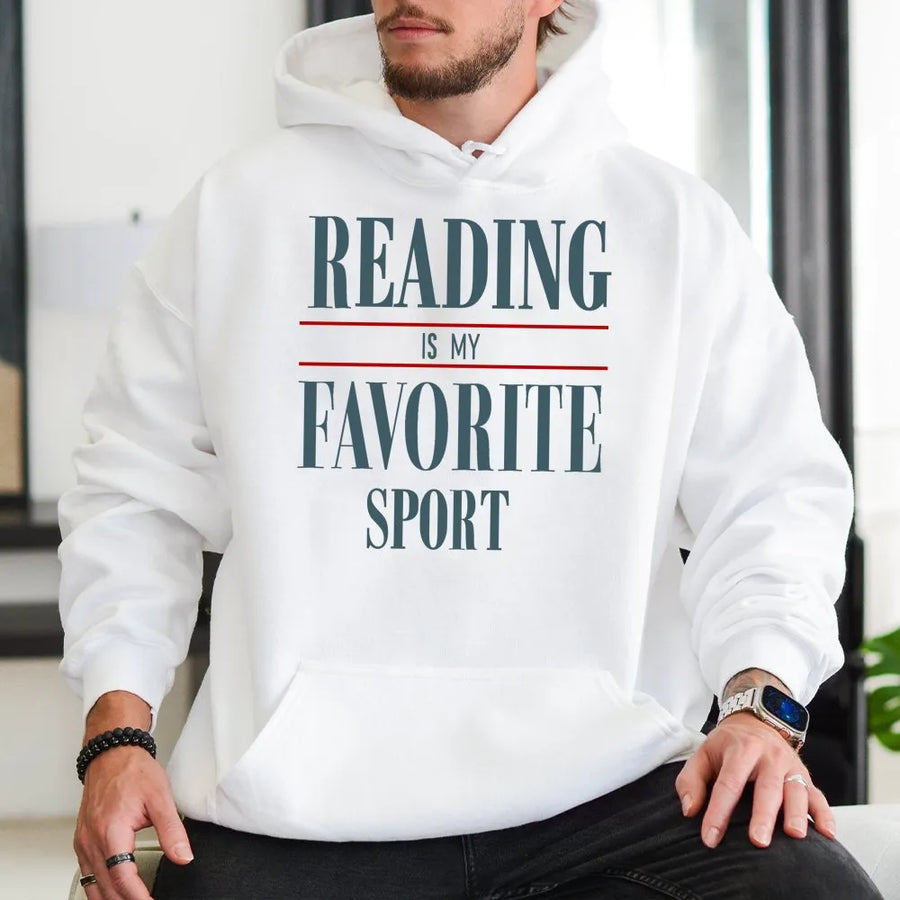 Reading Is My Favorite Sport Hoodie | Funny Bookworm Quote Design | Premium Soft Fleece Pullover | Unique Gift For Book Lovers, Readers & Librarians