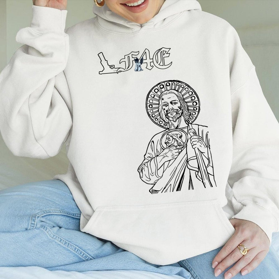 St Jude Graphic Hoodie | Religious Line Art Design | Premium Cotton Blend | Unisex Christian Gift for Devotional Wear