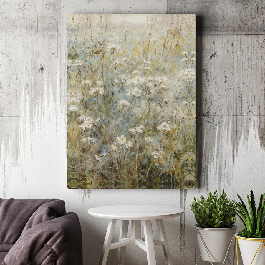 Vintage Wildflower Canvas Print | Textured Meadow Painting | Premium Gallery Wrapped Art | Farmhouse Cottage Decor Gift