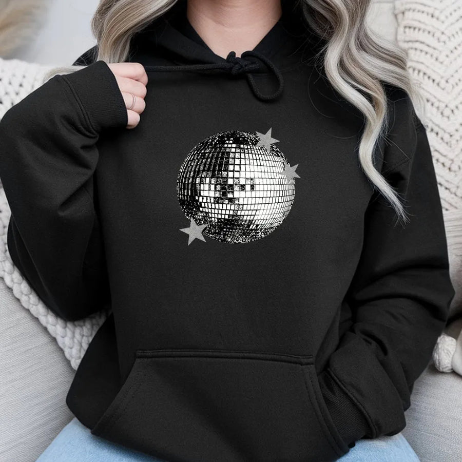 Retro Disco Ball Hoodie | Y2K Music Festival Graphic Pullover | Premium Cotton Blend | Cozy Concert Outfit Gift for Women & Men