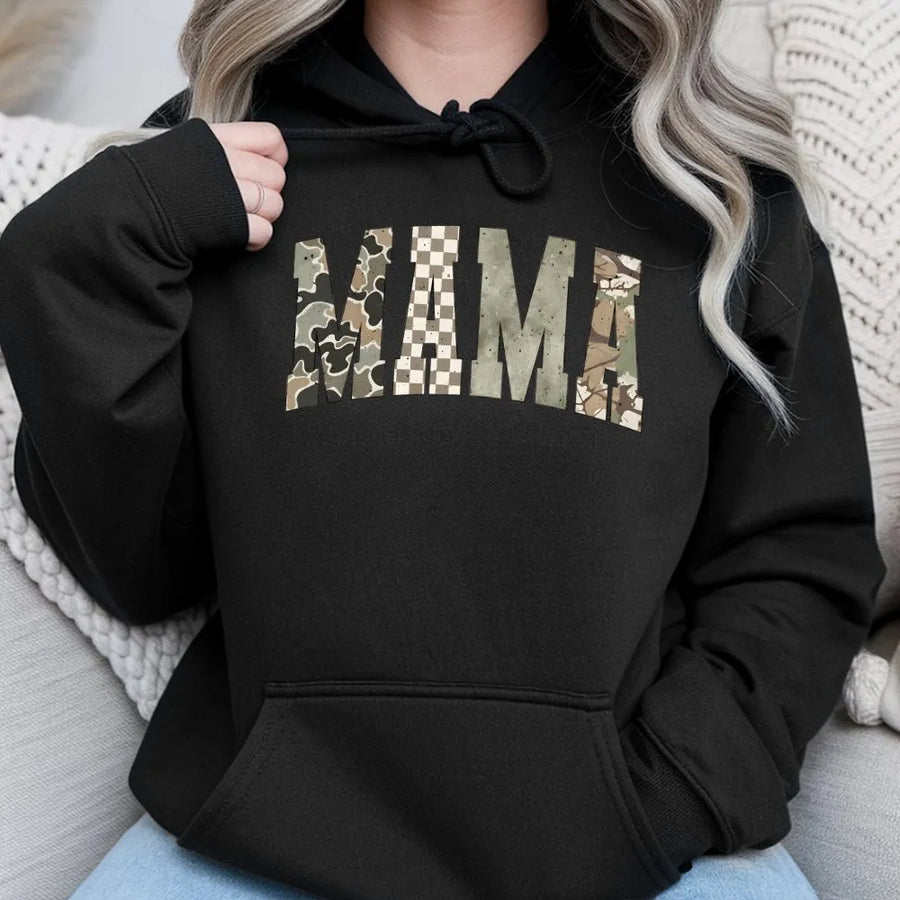 Mama Camo Hoodie | Western Mixed Camo Print Pullover | Soft Cotton Blend | Gift for Hunting Mom