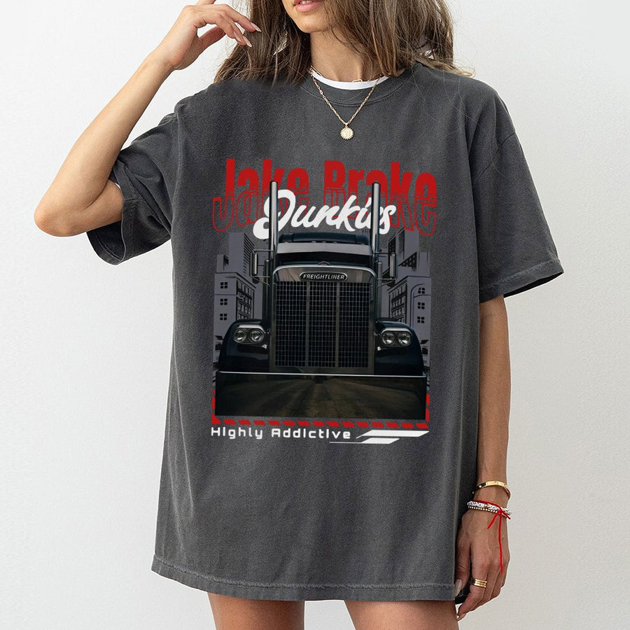 Jake Brake Junkies T-Shirt | Big Rig Semi Truck Graphic Tee | Premium 100% Cotton | Gift for Truck Drivers and Diesel Enthusiasts
