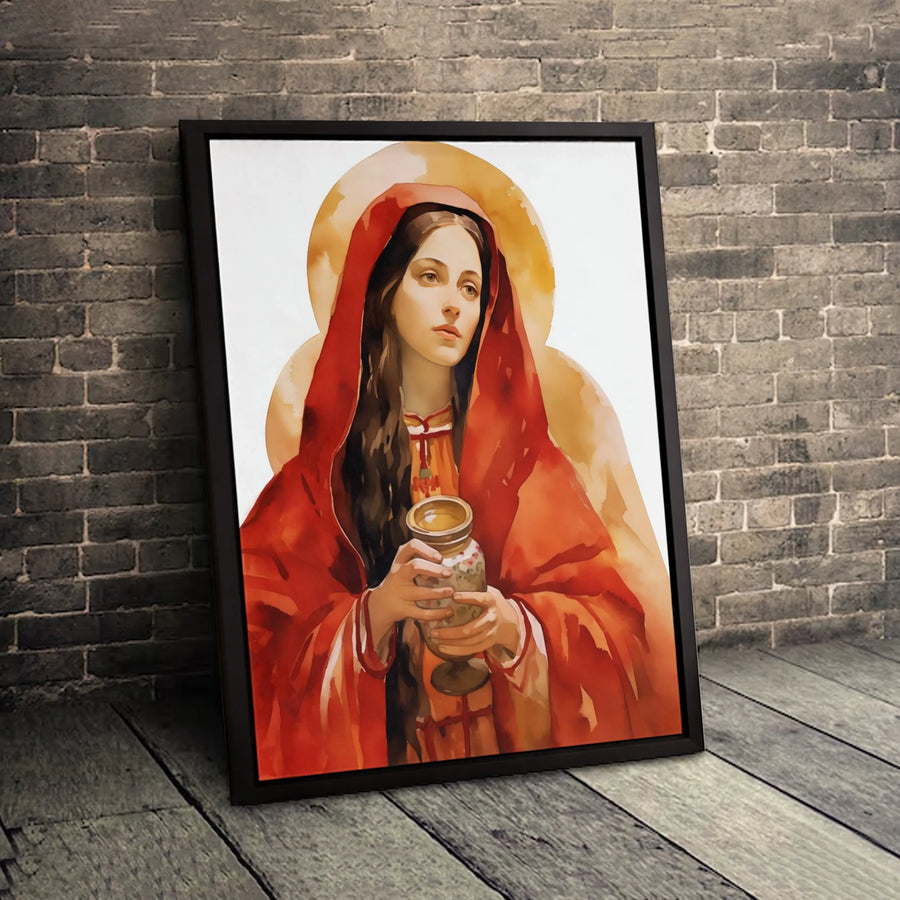 Saint Mary Magdalene Canvas Art | Alabaster Jar Watercolor Print | 1.25 Inch Premium Gallery Wrap | Religious Home Decor Gift
