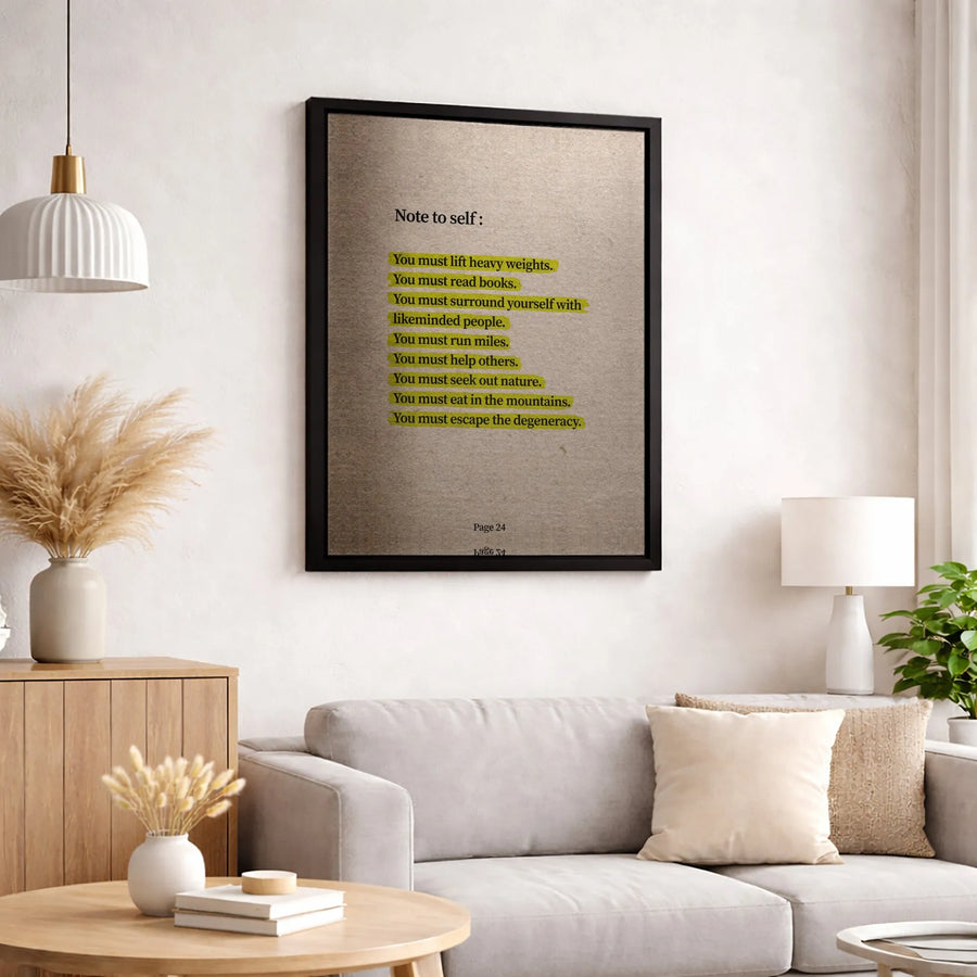 Note To Self Motivational Canvas | Minimalist Discipline Quote Wall Art | Premium Fade-Resistant Print | Gift For Fitness And Self-Improvement