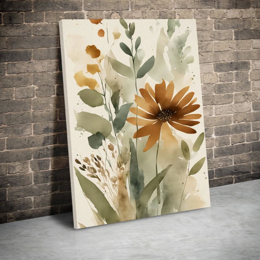 Watercolor Floral Canvas Art | Abstract Wildflower Painting in Earthy Tones | Premium Thick Gallery Wrap | Modern Botanical Wall Decor Gift