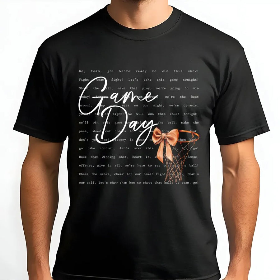 Game Day Basketball T-Shirt | Coquette Bow Basketball Hoop Graphic | Premium Soft Cotton Tee | Cute Basketball Mom Gift for Her