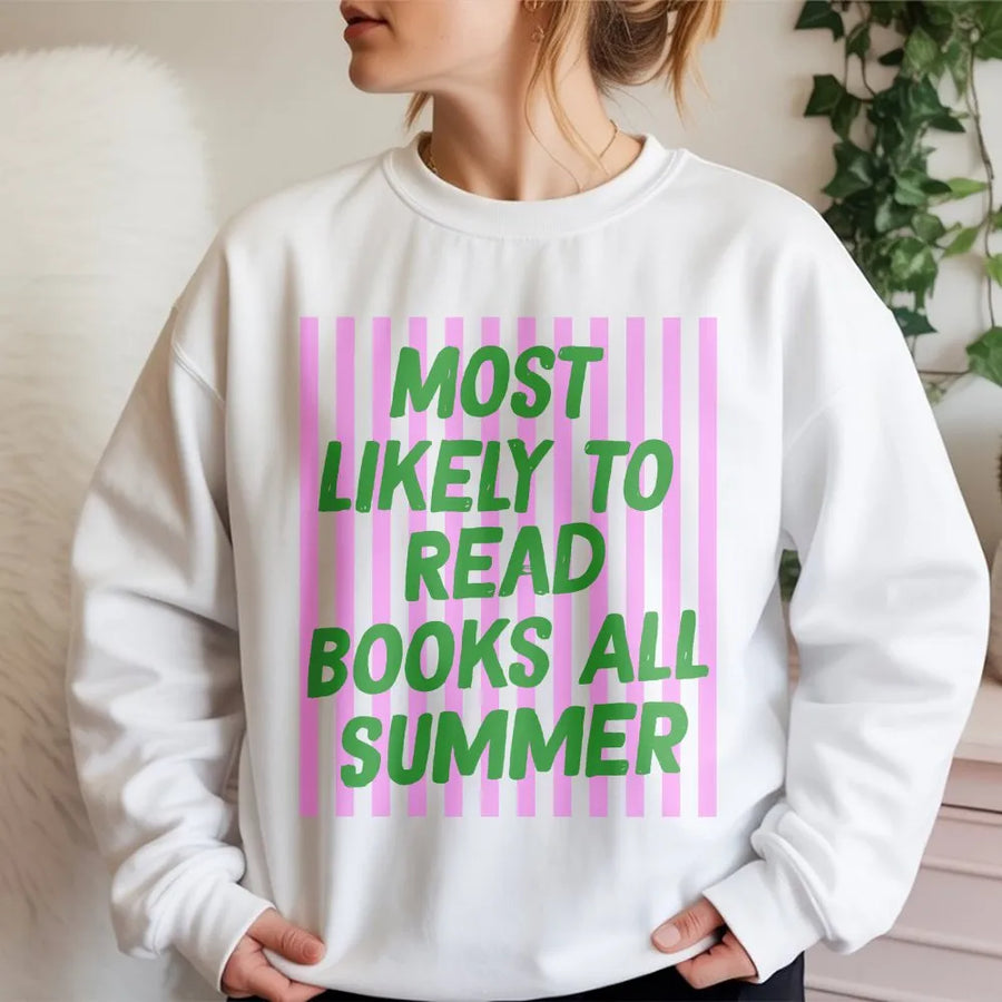 Summer Reading Sweatshirt | Most Likely To Read Books All Summer Sweatshirt | Premium Cotton-Blend | Funny Gift for Bookworm or Librarian