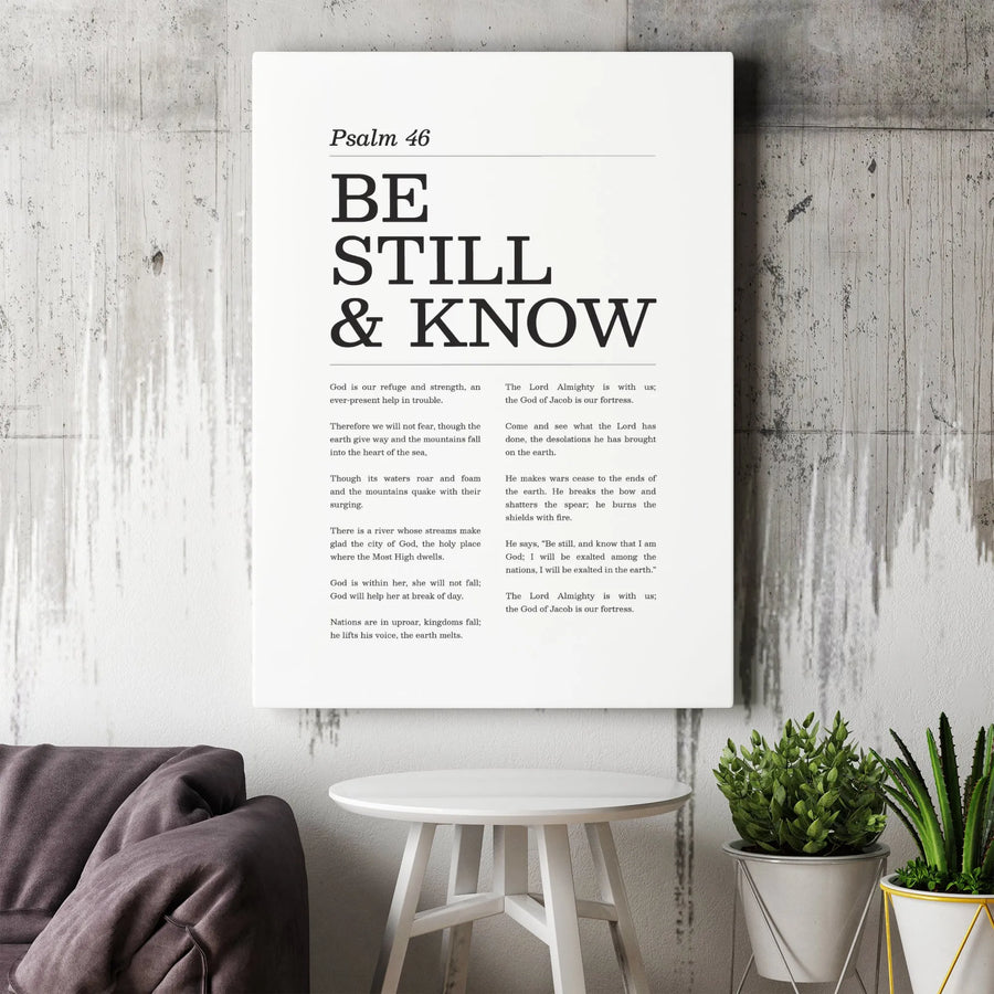 Psalm 46 Be Still And Know Canvas | Minimalist Bible Verse Wall Art | Gallery Wrapped Premium Quality | Christian Home Decor Gift