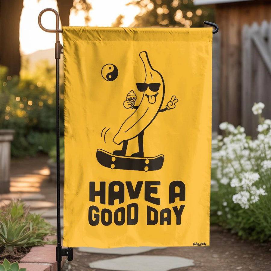 Banana Skateboard Garden Flag | Have A Good Day Retro Art | Weather-Resistant Polyester | Fun Outdoor Yard Decor Gift