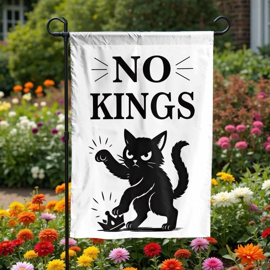 No Kings Garden Flag | Rebel Black Cat Yard Decor | Weather-Resistant Polyester | Funny Animal Lover Outdoor Gift