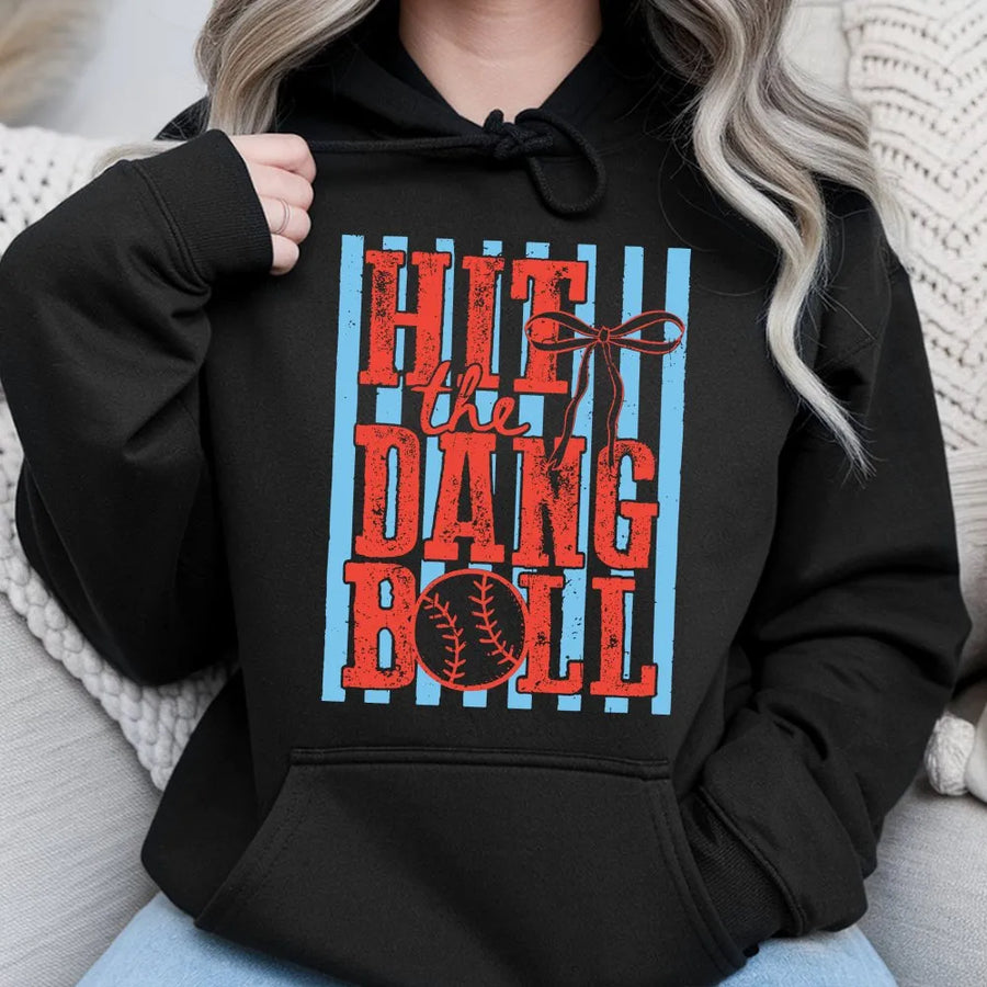 Hit the Dang Ball Baseball Hoodie | Retro Game Day Graphic Pullover | Premium Cotton Blend | Trendy Sports Fan Gift for Men and Women