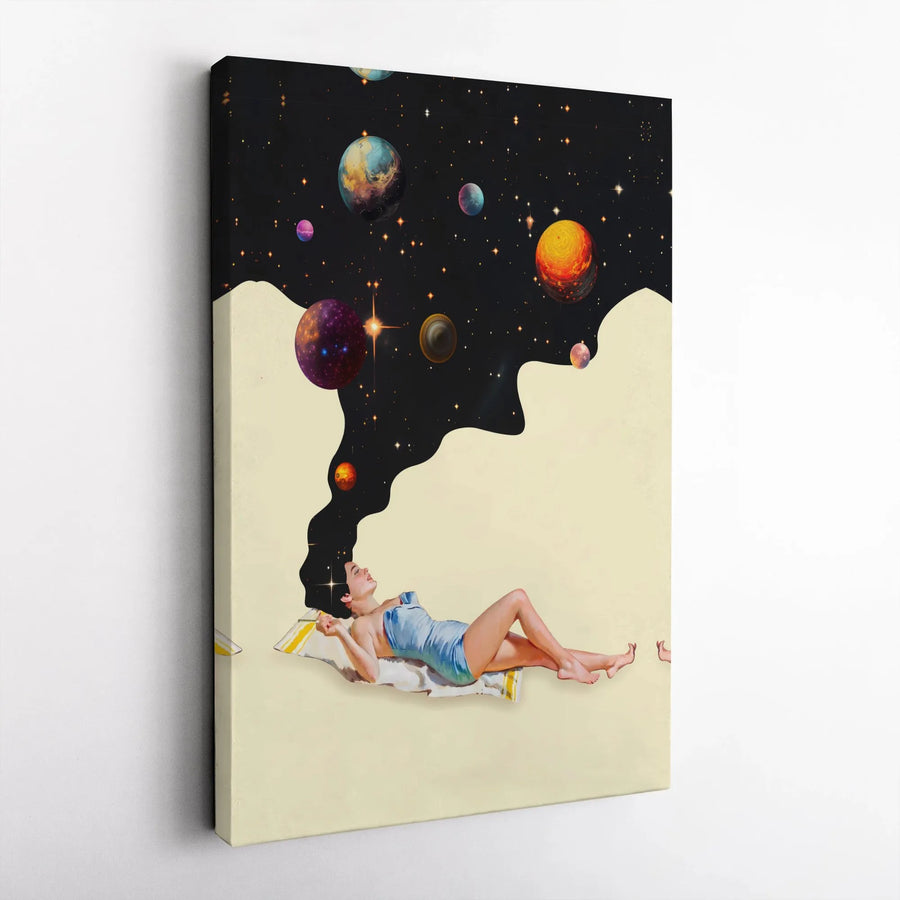 Surreal Space Woman Wall Art | Cosmic Hair Planet Collage Print | 1.25-Inch Premium Gallery Canvas | Modern Dreamy Aesthetic Home Decor