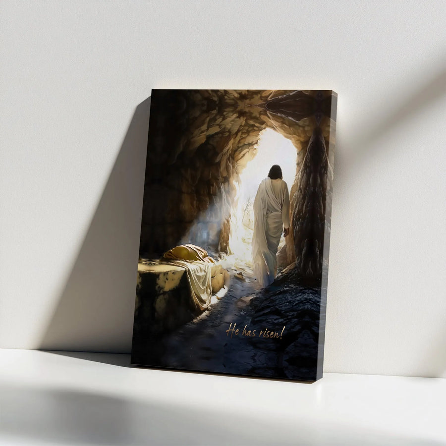 Jesus Resurrection Canvas Art | Empty Tomb 'He Has Risen' Painting | Premium Gallery Wrapped Canvas | Christian Wall Decor Gift