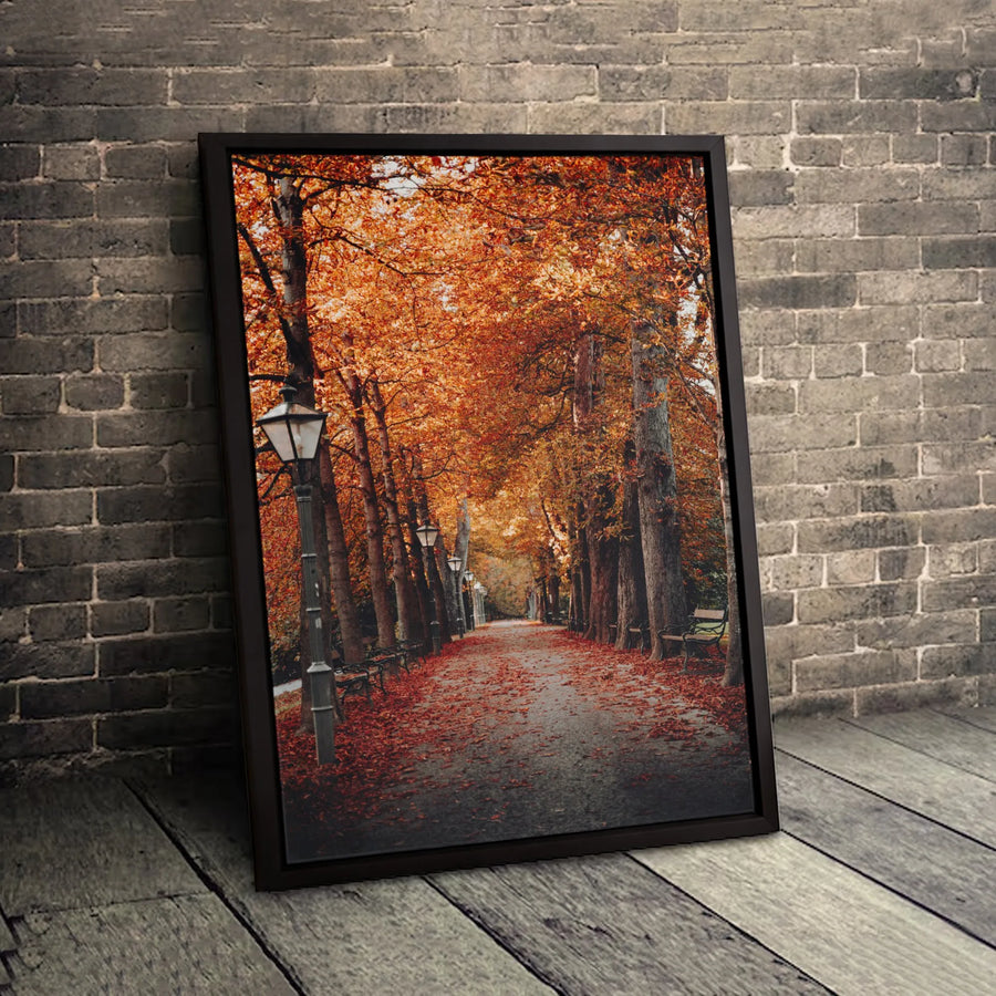 Autumn Forest Path Canvas Print | Orange Fall Foliage Landscape Wall Art | Gallery Wrapped Premium Quality | Seasonal Home Decor Gift