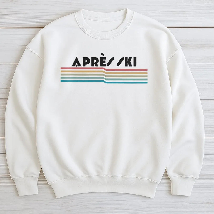 Après Ski Sweatshirt | Vintage Retro 70s Striped Graphic | Premium Cotton Blend | Winter Vacation Gift For Skier And Ski Trip Lover