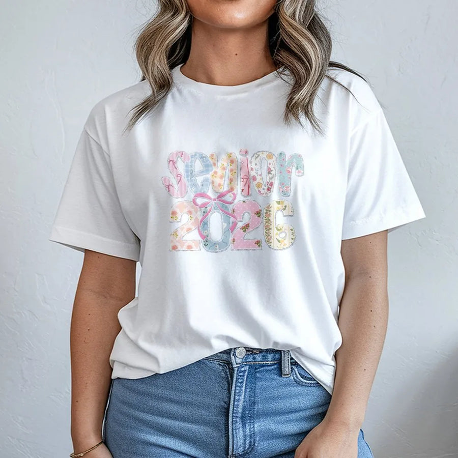 Senior 2026 T-Shirt | Floral Patchwork Style Bow Graphic | Premium Comfort Colors Tee | Cute Graduation Gift for High School Senior