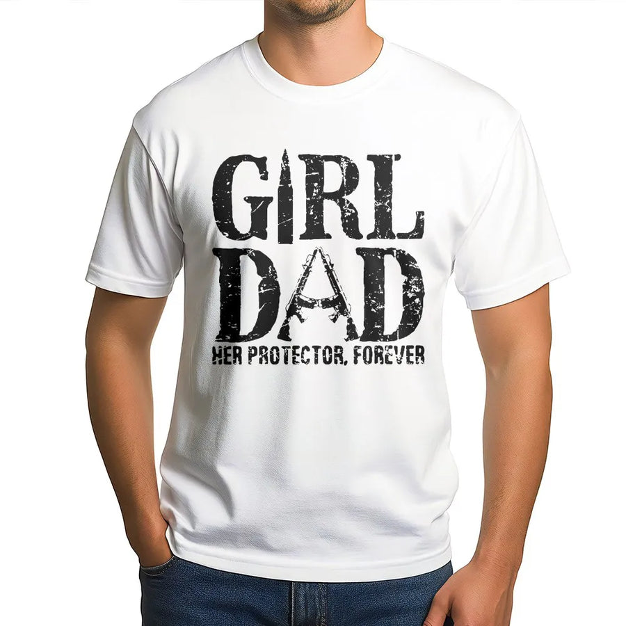 Girl Dad T-Shirt | Her Protector Forever Rifle Graphic | Premium Cotton Unisex Tee | Proud Father Birthday Gift for Dad