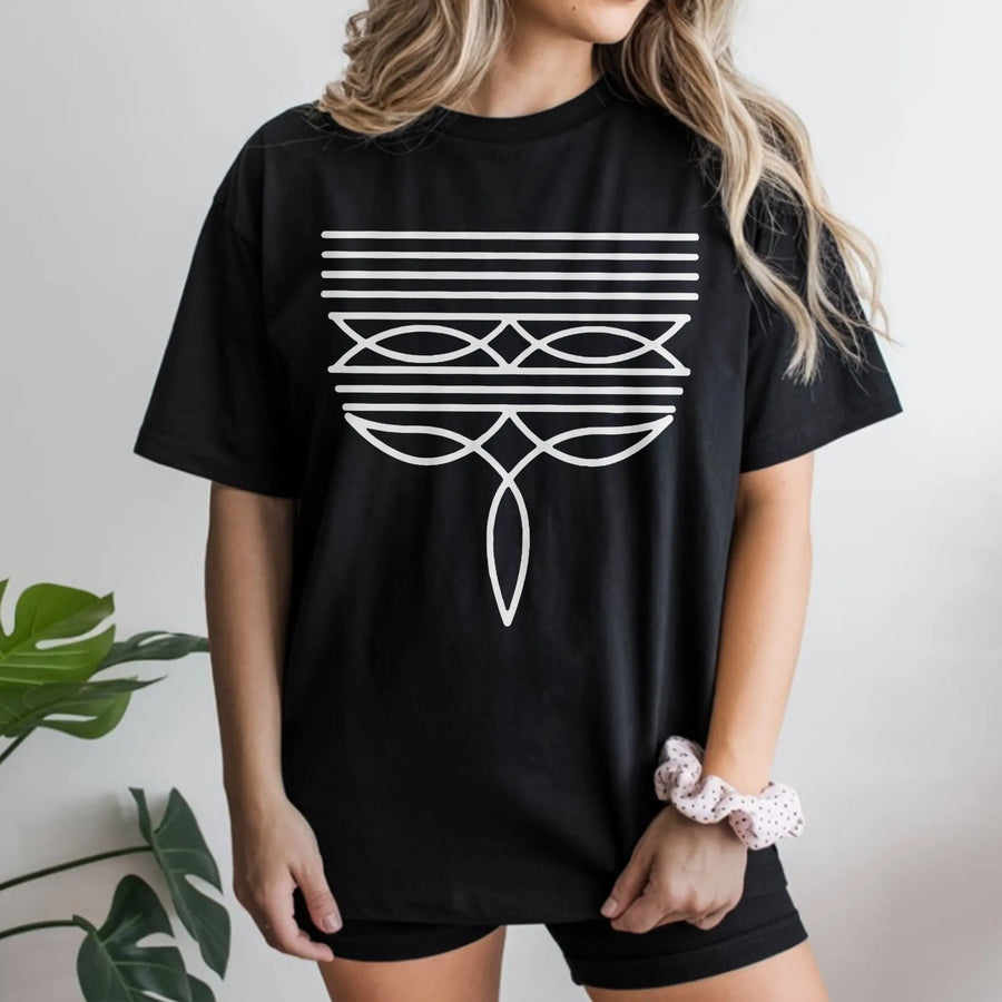 Western Boot Stitch T-Shirt | Minimalist Cowboy Boot Embroidery Style | Premium Cotton Tee | Gift for Cowgirls and Cowboys