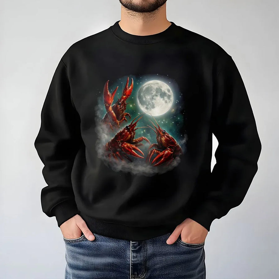 Crawfish Moon Sweatshirt | Surreal Lobster Full Moon Graphic | Cozy Cotton Blend Pullover | Gift for Seafood Lover