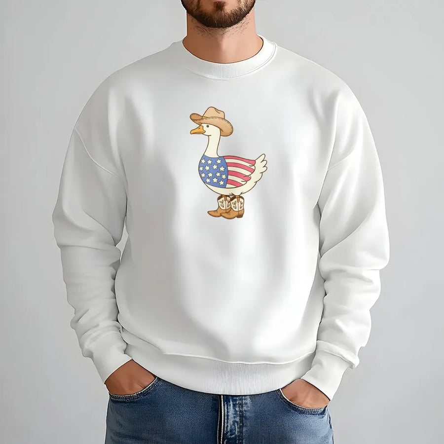 Silly Goose 4th of July Sweatshirt | Funny Patriotic Cowboy Goose Graphic | Premium Cotton Blend | Unisex Independence Day Party Gift