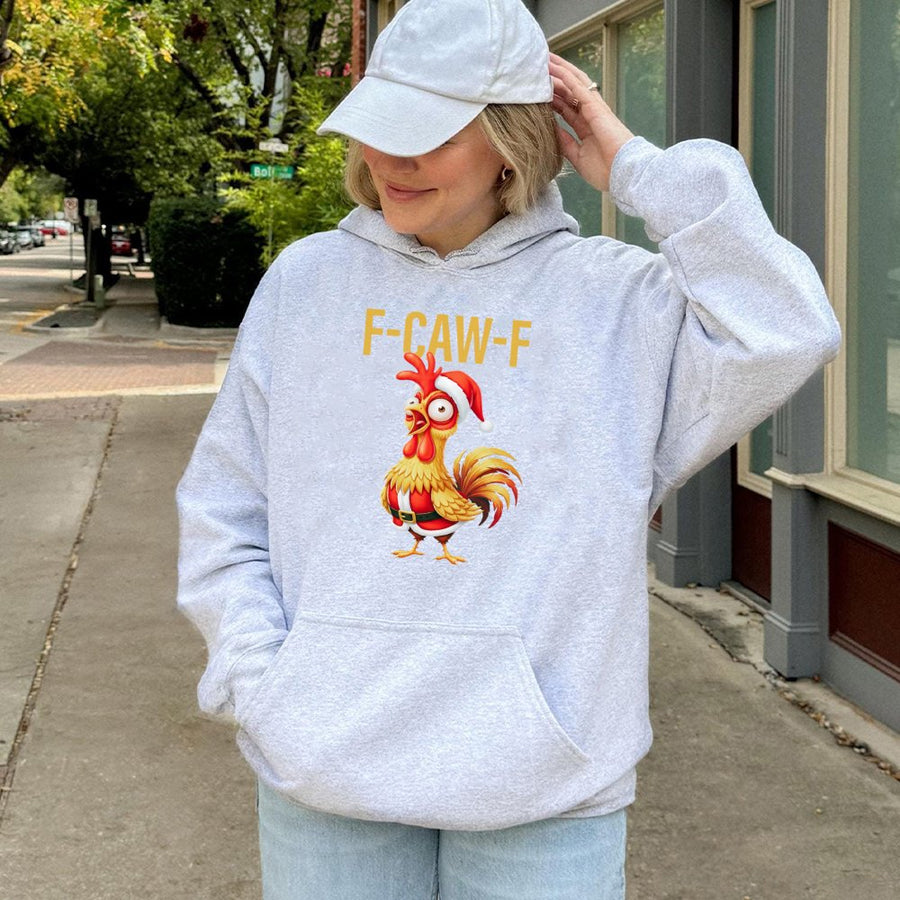Funny Christmas Chicken Hoodie | Santa Rooster F-CAW-F Graphic | Premium Cotton Blend | Holiday Gift For Men And Women