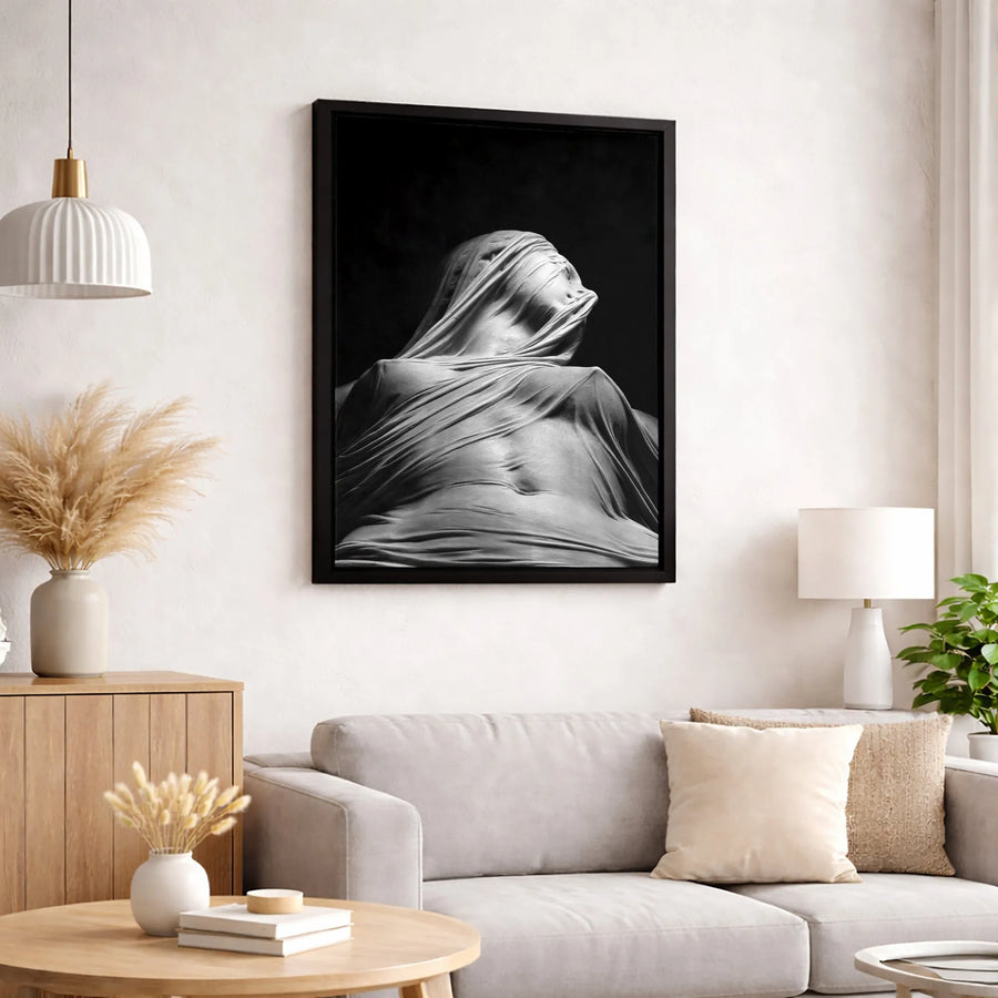 Veiled Woman Canvas Art | Surreal Gothic Shrouded Figure | Premium Fade-Resistant Gallery Print | Moody Black and White Home Decor Wall Art