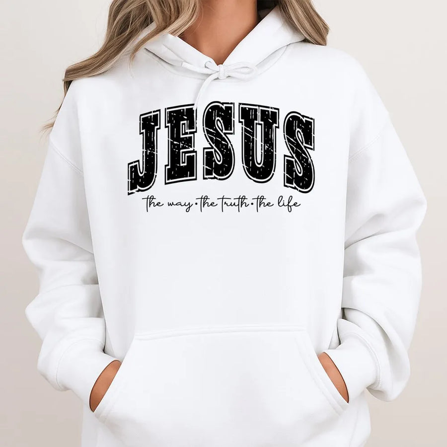 Jesus Hoodie | The Way The Truth The Life Bible Verse | Soft Cotton Blend Unisex Pullover | Christian Faith Apparel Religious Gift