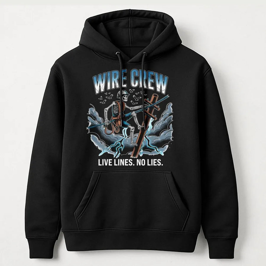 Electric Lineman Hoodie | Wire Crew Skeleton Graphic | Premium Cotton Blend | Gift for Electrical Power Line Worker