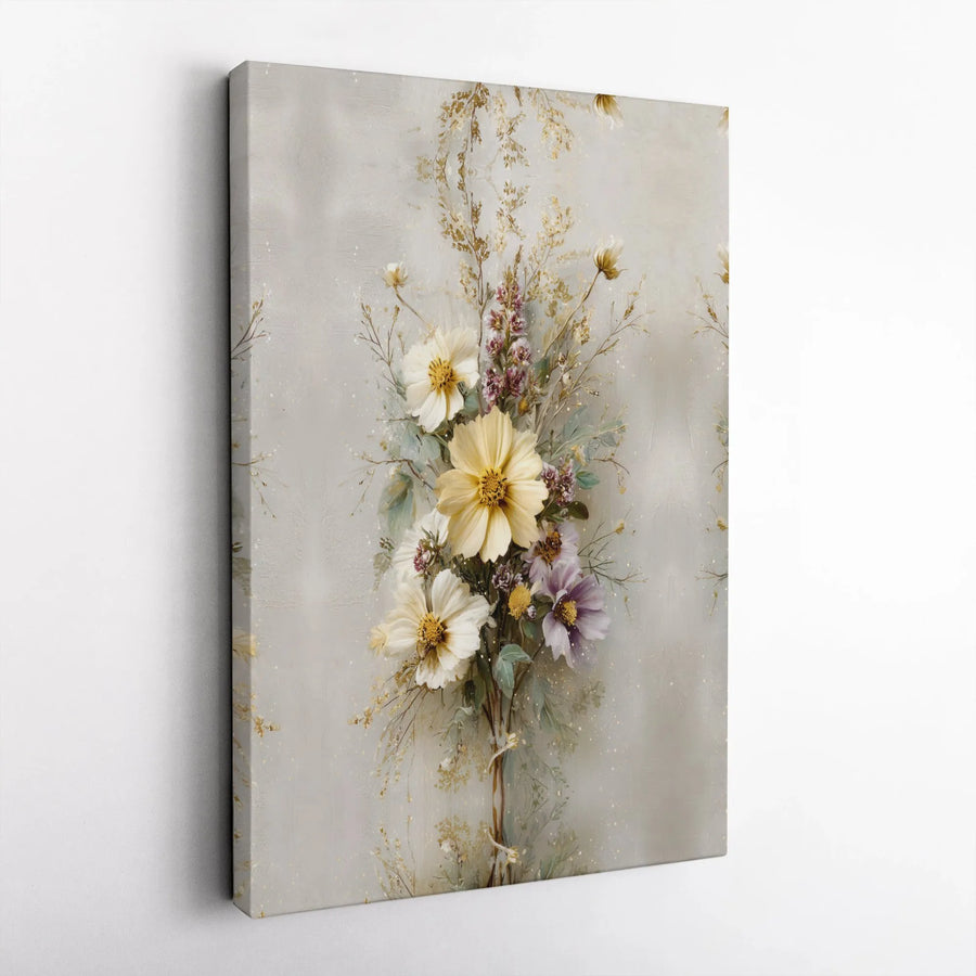 Wildflower Bouquet Canvas Wall Art | Botanical Gold Foil Floral Print | Gallery Wrapped 1.25 Inch Thick | Elegant Home Decor for Living Room Bedroom