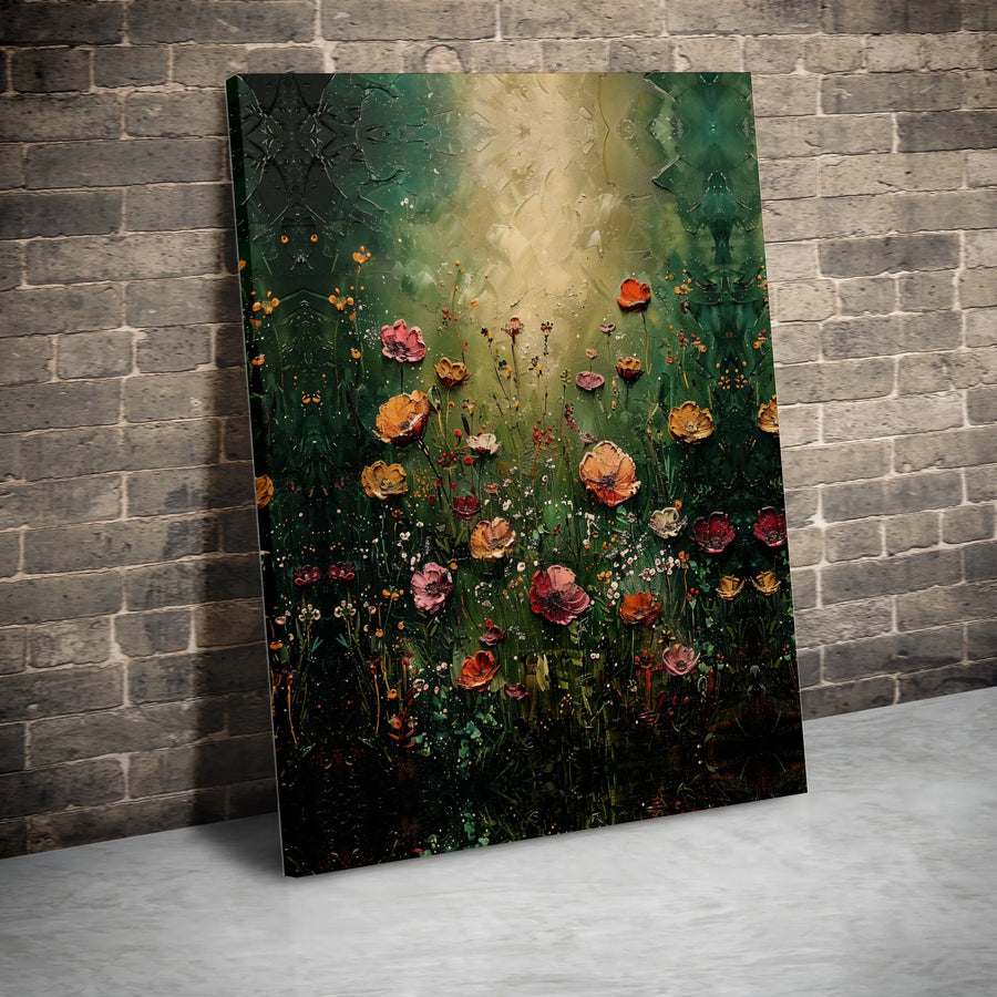 Textured Wildflower Canvas Wall Art | Moody Botanical Painting Print | Premium Gallery Wrapped Canvas | Modern Farmhouse Decor Gift