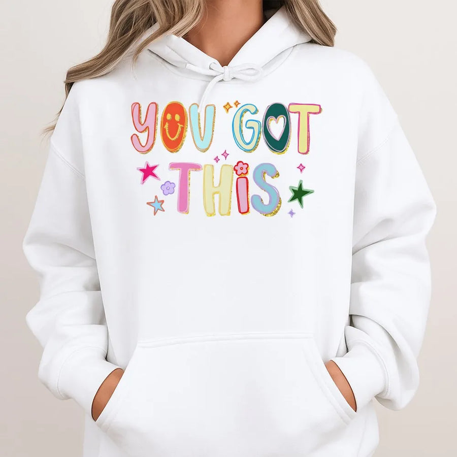 You Got This Teacher Hoodie | Retro Colorful Graphic Sweatshirt | Premium Soft Pullover | Inspirational Test Day Appreciation Gift