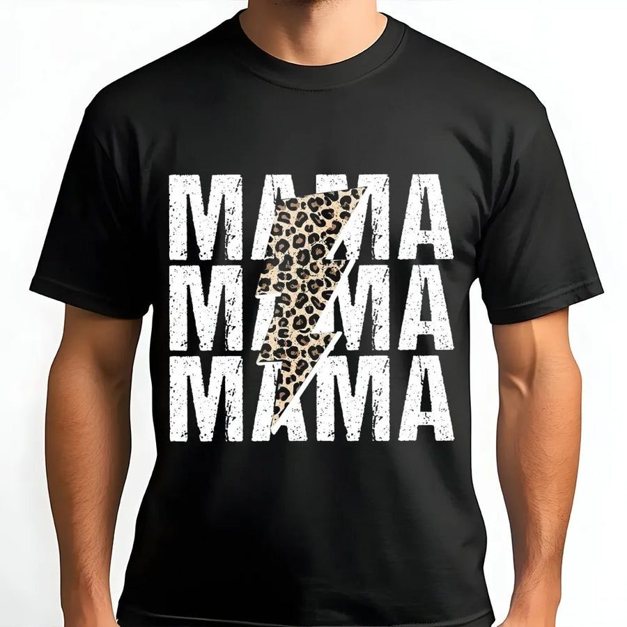 Mama T-Shirt | Leopard Print Lightning Bolt Graphic | Premium Soft Cotton Tee | Trendy Mom Gift For Mother's Day 2026 Or Birthday