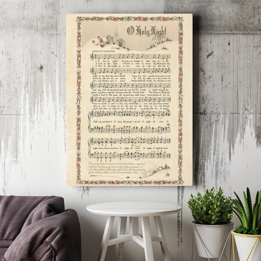 O Holy Night Sheet Music Canvas Print | Vintage Christmas Carol Art | Gallery Wrap Premium Wall Decor | Religious Holiday Gift for Home