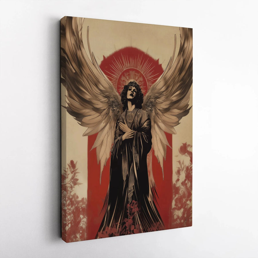 Gothic Angel Wall Art | Vintage Style Winged Figure Print | Premium Gallery Wrapped Canvas | Dark Fantasy Mythical Home Decor Gift
