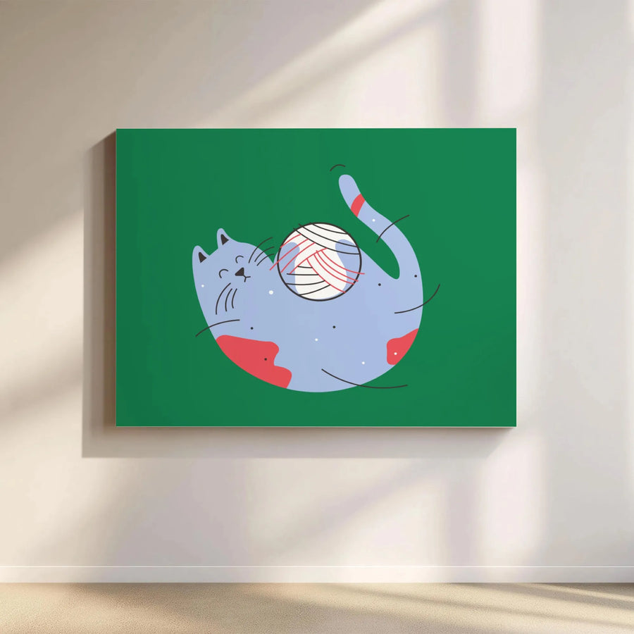Cute Cat Canvas Wall Art | Playful Kitten With Yarn Ball Print | Premium Gallery-Wrapped Gallery Decor | Whimsical Animal Nursery Gift