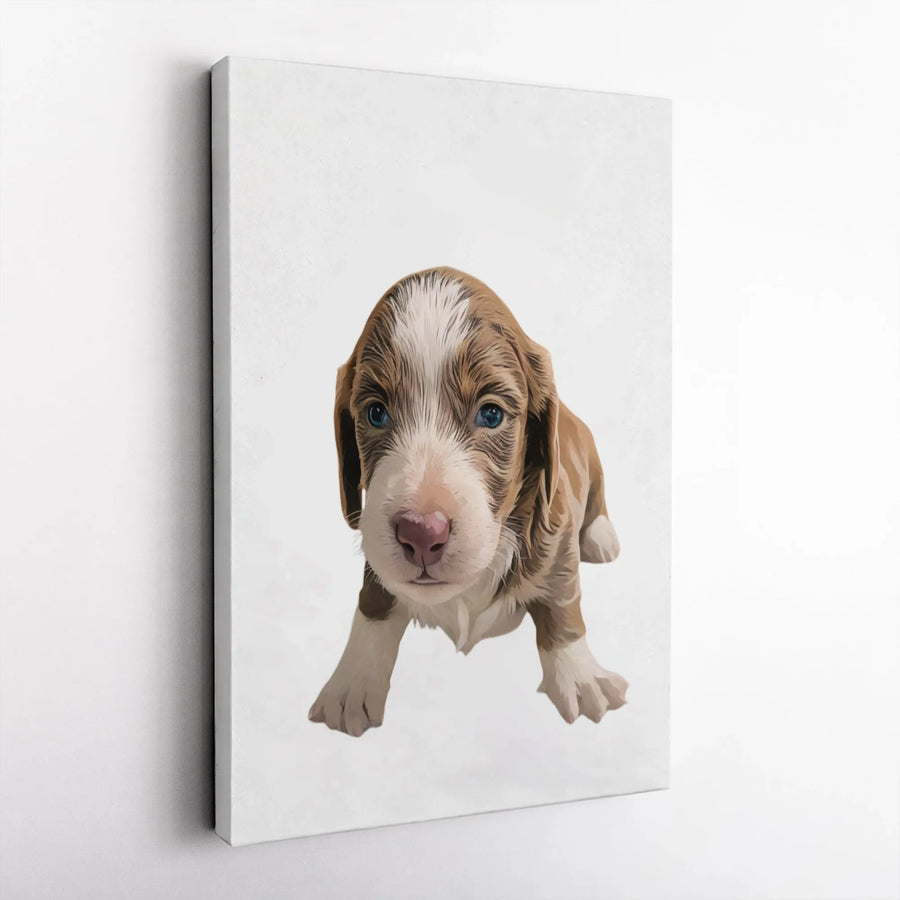Cute Puppy Portrait Canvas | Artistic Brown and White Dog Illustration | Premium 1.25-Inch Gallery Wrap | Nursery or Home Decor Gift