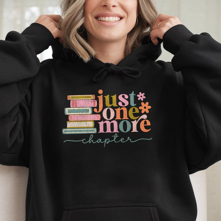 Just One More Chapter Hoodie | Retro Book Lover Graphic | Premium Cotton Blend | Cozy Gift for Readers, Librarians & Bookworms