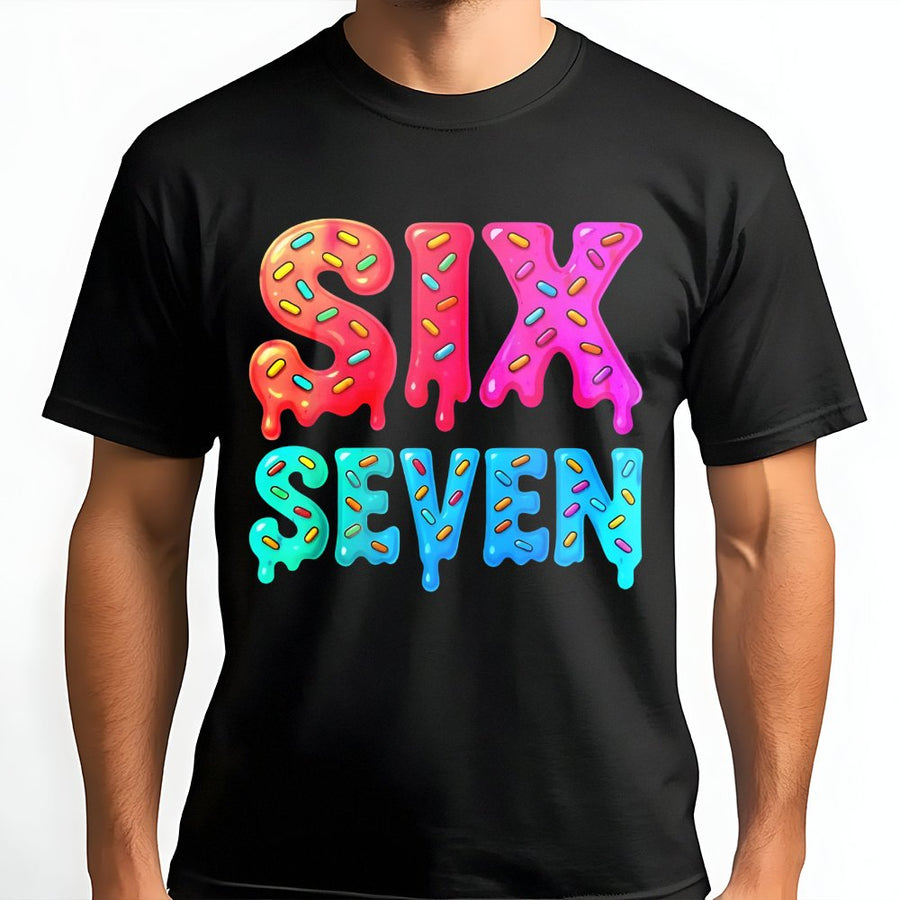 67 Drip Font T-Shirt | Gen Alpha Slang Donut Sprinkle Typography | Premium 100% Cotton Tee | Trendy Birthday Gift for Teens and Tweens