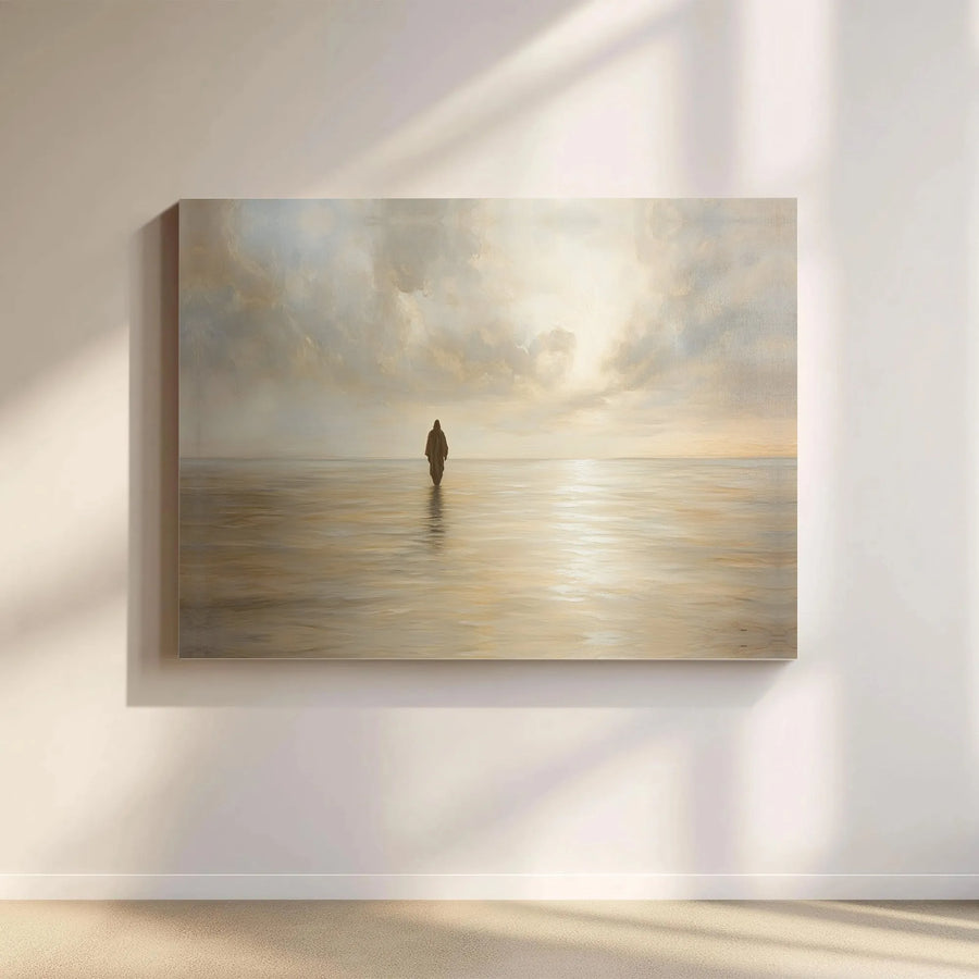Jesus Walking On Water Canvas Wall Art | Serene Sunrise Landscape | Premium 1.25 Inch Gallery Wrap | Faithful Christian Home Decor Gift