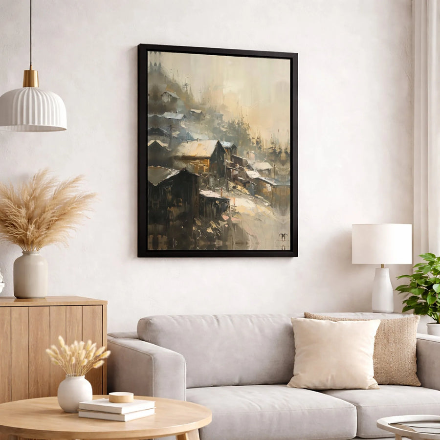 Rustic Hillside Village Canvas Print | Abstract Impressionist Mountain Landscape | Gallery Wrapped 1.25" Profile | Premium Home Decor Wall Art